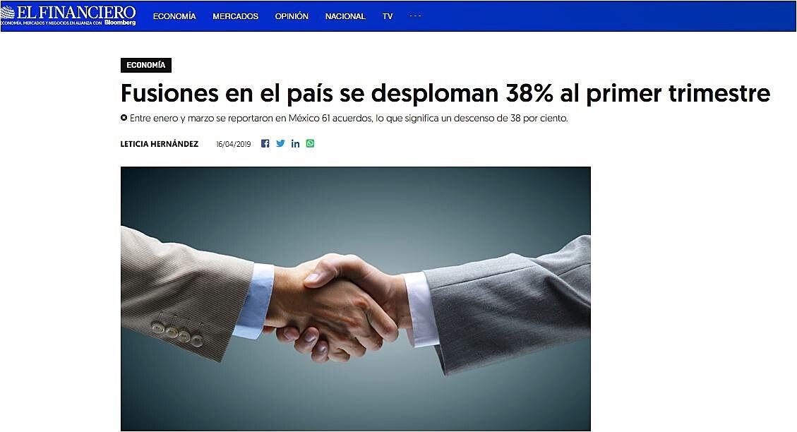 Fusiones en el pas se desploman 38% al primer trimestre